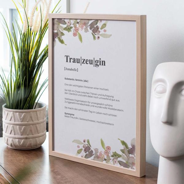 Definitionsposter "Trauzeugin 2" | Geschenkidee | Personalisiert  | individuelles Bild | Wörterbuch